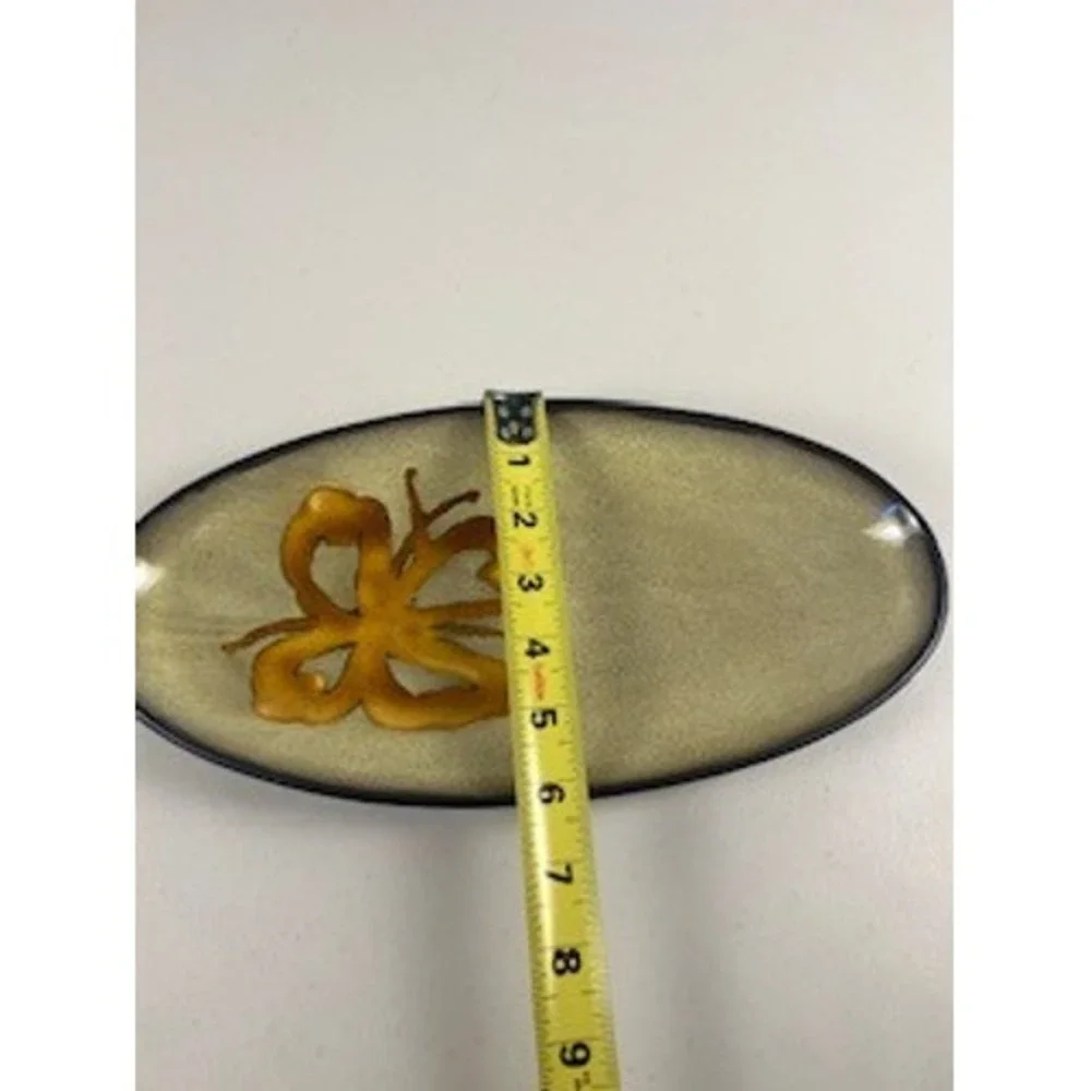 Pier 1 Kioko Hand Painted Stoneware Oval Serving Dish Butterfly Design GoldBeige